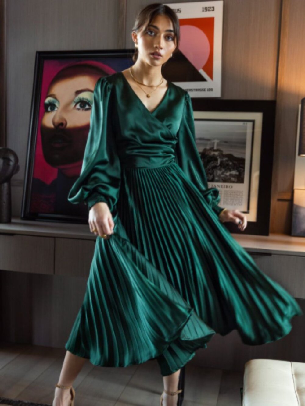 Böhme - Kelsey Satin Dress - Emerald Green Color - Size XL